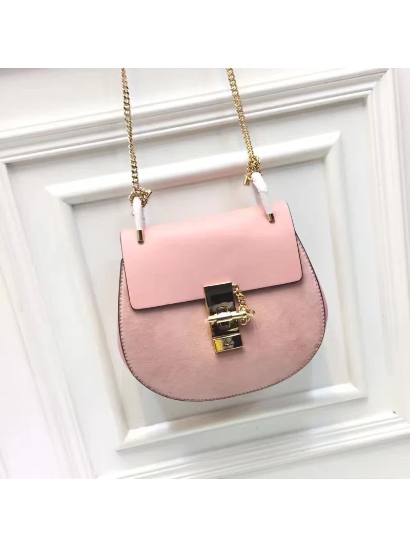 Chloe Drew Shoulder bag Smooth and Suede Calfskin Pink