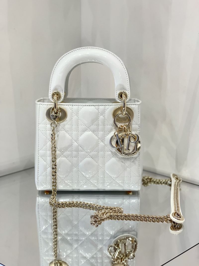 Dior Quilted White Patent Leather Mini Lady Dior Bag