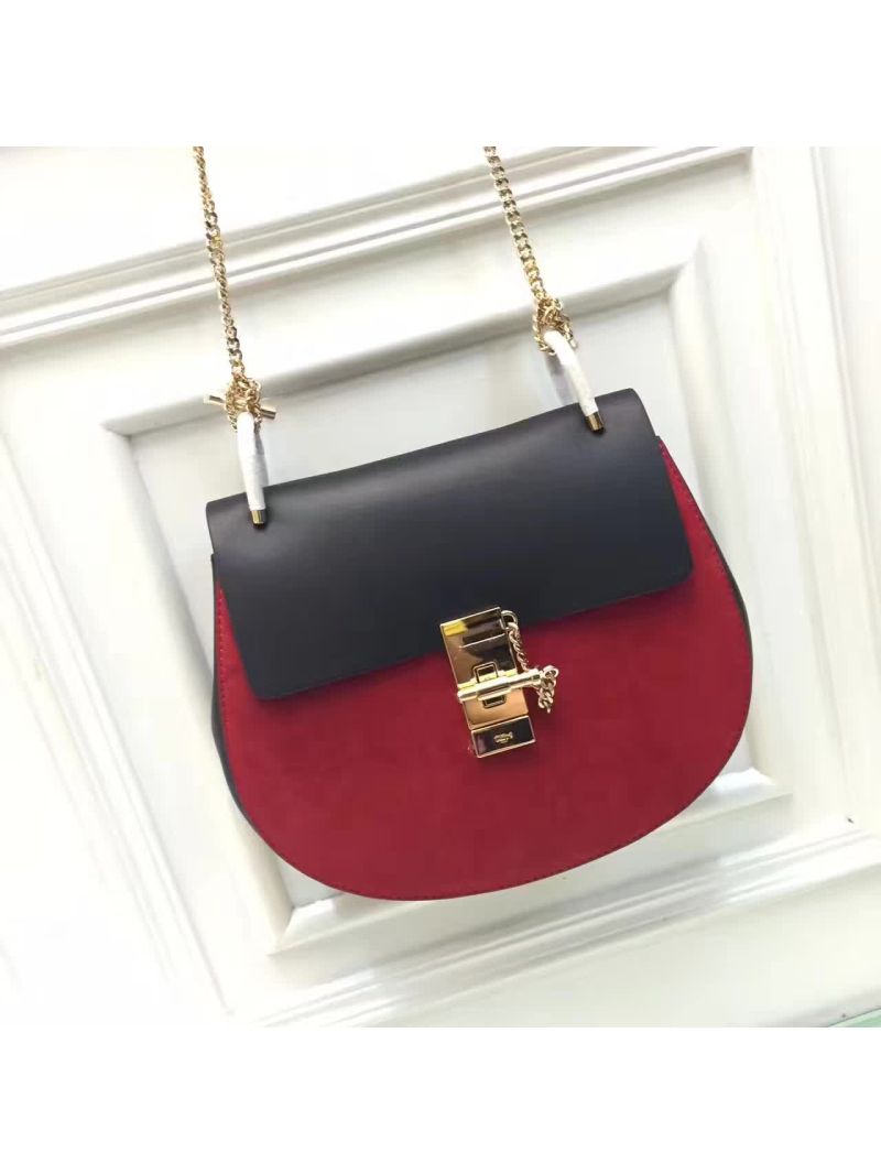 Chloe Drew Shoulder bag Smooth and Suede Calfskin Black n Red