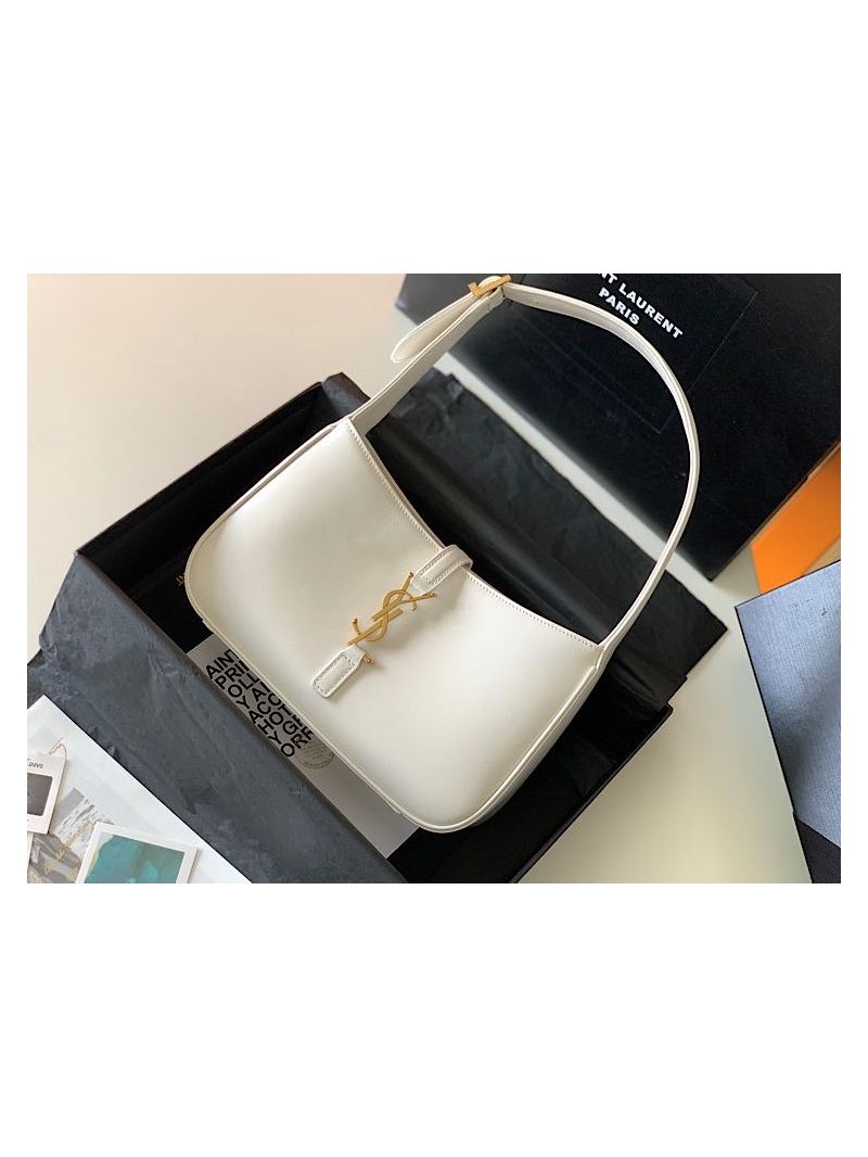 YSL Saint Laurent Le 5 à 7 hobo bag in Blanc calfskin shiny leather