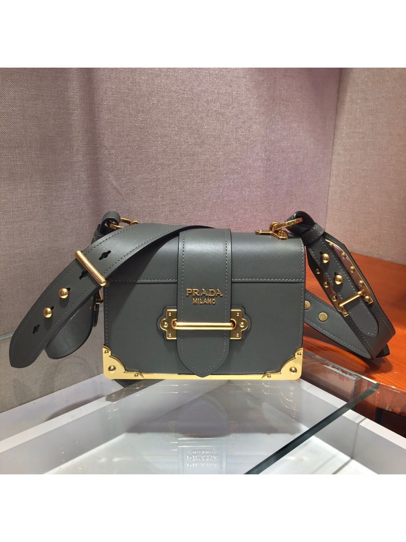 Prada Cahier Leather Bag 1BD045 Tone Grey