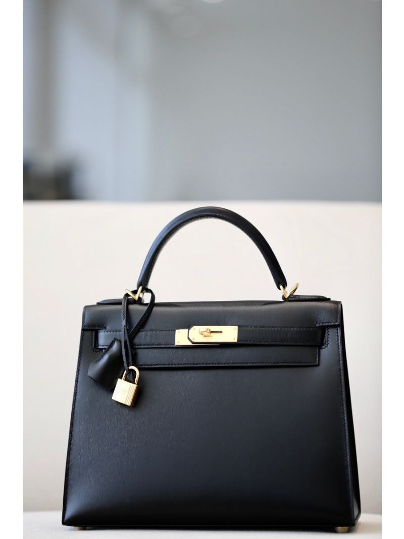 Hermes Black Box Leather Kelly bag 25 28 32