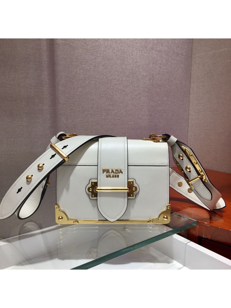 Prada Cahier Leather Bag 1BD045 Tone White