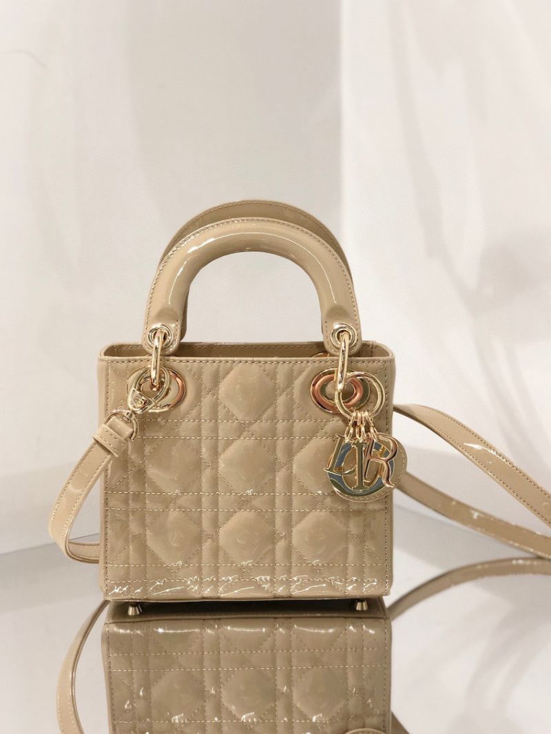Dior Quilted Beige Patent Leather Mini Lady Dior Bag