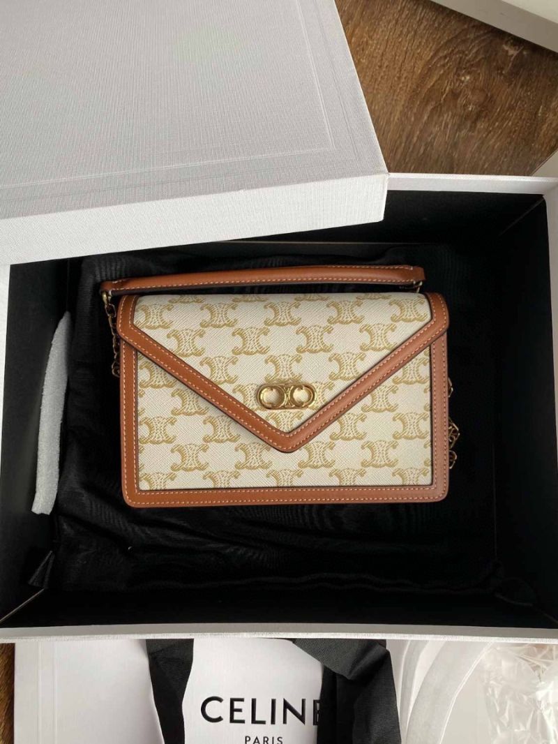 Celine Maillon Triomphe Wallet On Chain in Triomphe Canvas And Lambskin 10H422 White Tan