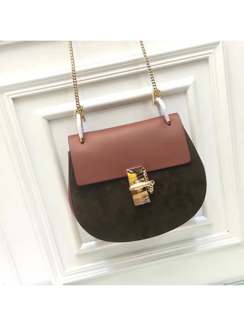 Chloe Drew Shoulder bag Smooth and Suede Calfskin Brown n Green 