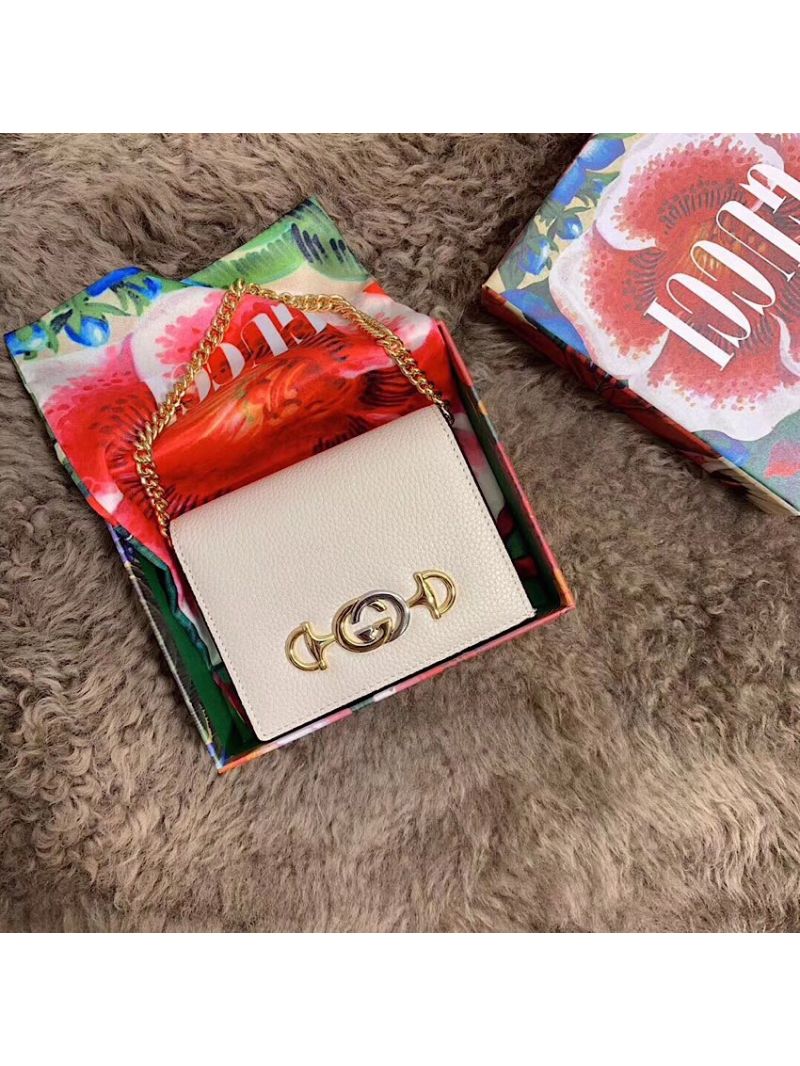 Gucci Zumi Grainy Leather Card Case 570660 White