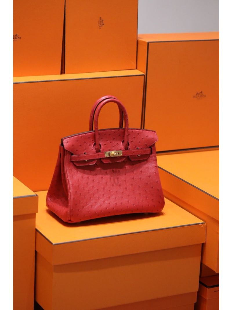 Hermes Birkin Red Ostrich Leather