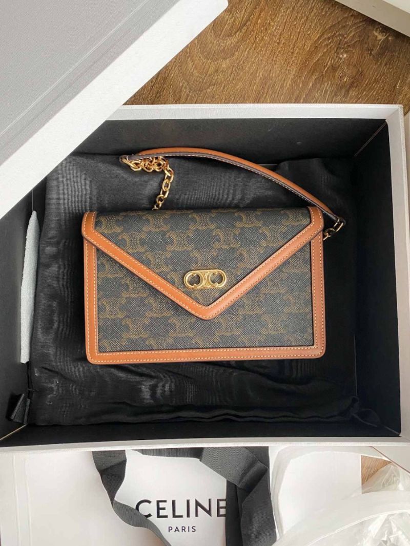 Celine Maillon Triomphe Wallet On Chain in Triomphe Canvas And Lambskin 10H422 Tan