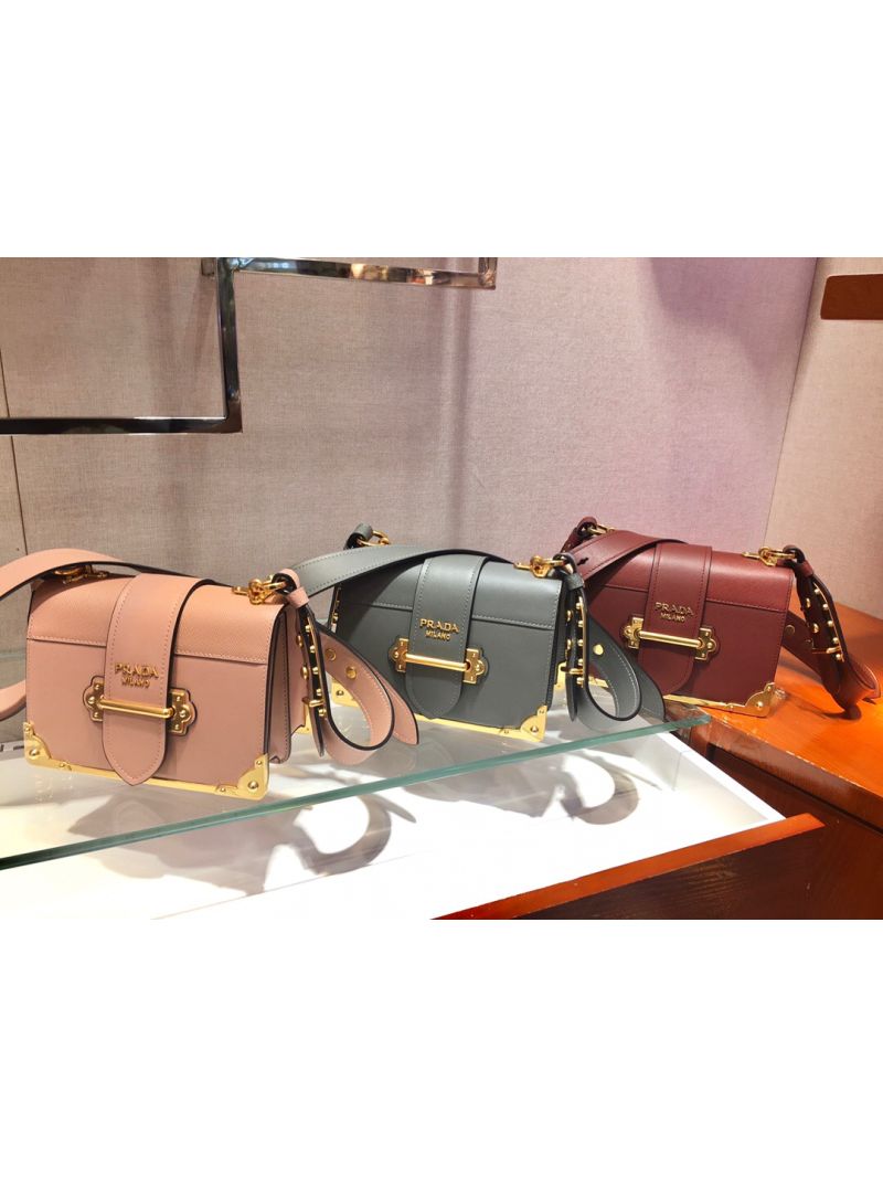 Prada Cahier Leather Bag 1BD045 Tone Claret Red