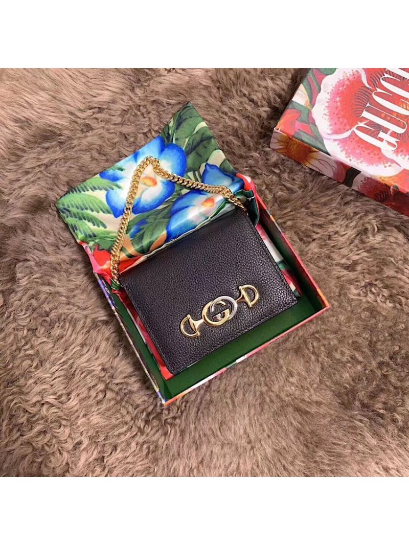 Gucci Zumi Grainy Leather Card Case 570660 Black