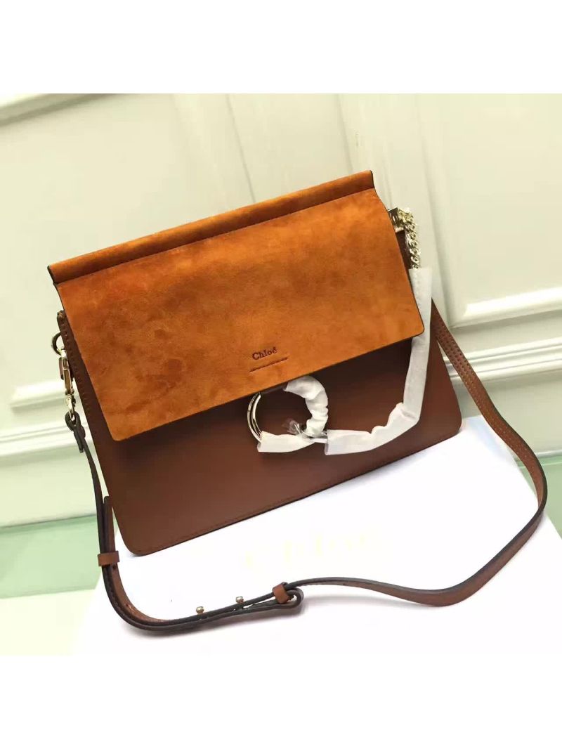 Chloe Faye Shoulder Bag Smooth n Suede Calfskin Brown 