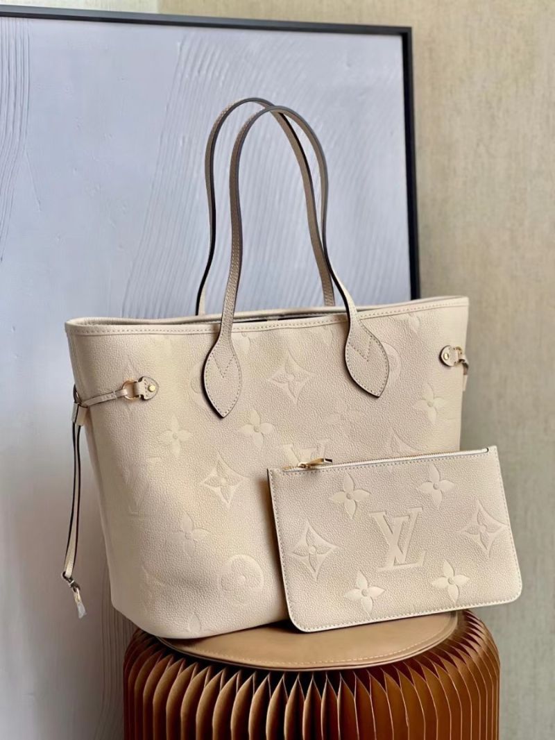 Louis Vuitton LV Neverfull MM Embossed Monogram Empreinte Leather M45686 Creme