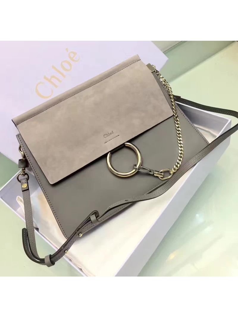 Chloe Faye Shoulder Bag Smooth n Suede Calfskin Grey