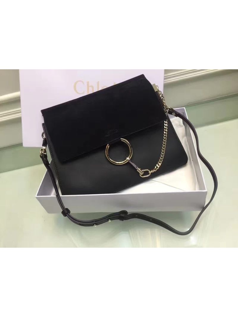 Chloe Faye Shoulder Bag Smooth n Suede Calfskin Black 
