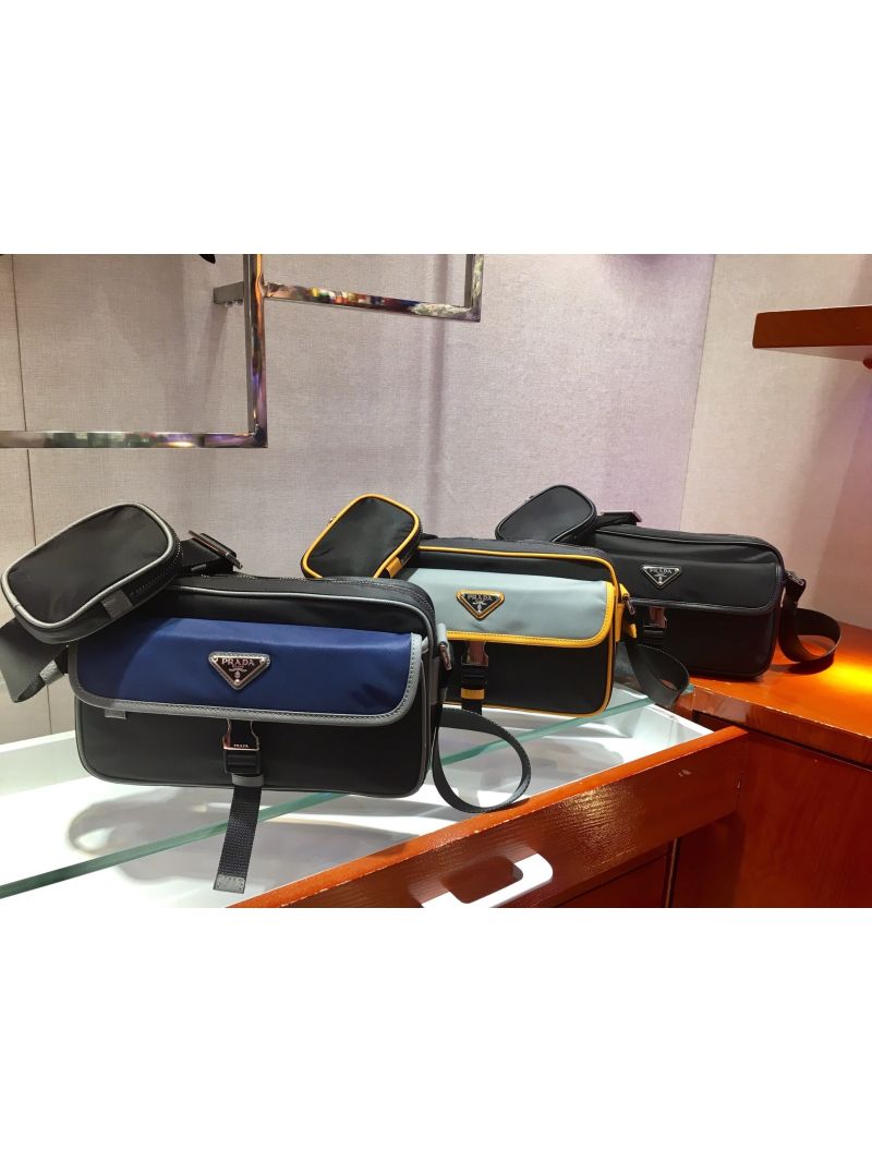 Prada Nylon and Saffiano Leather Shoulder Bag 2VH074 Black