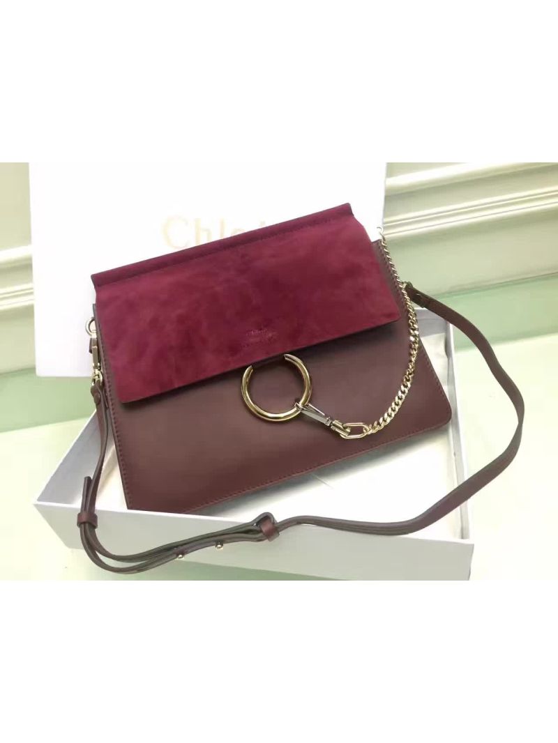 Chloe Faye Shoulder Bag Smooth n Suede Calfskin Wine