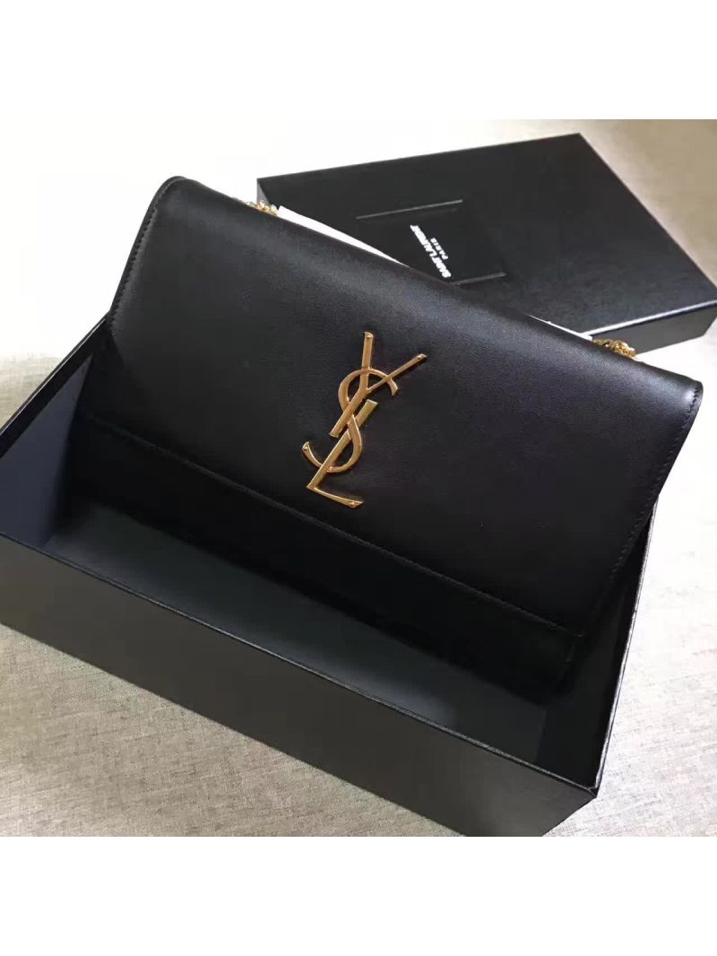 YSL Classic Medium Kate Monogram Saint Laurent Satchel In Black Smooth Calfskin Leather