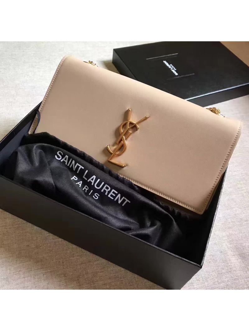 YSL Classic Medium Monogram Saint Laurent Satchel In Beige Smooth Calfskin Leather