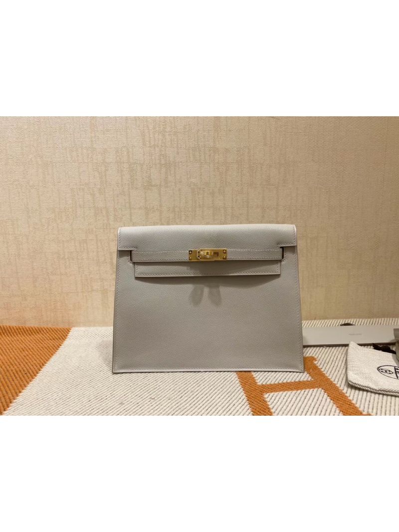 Hermès Evercolor Kelly Danse Bag in Pearl Grey