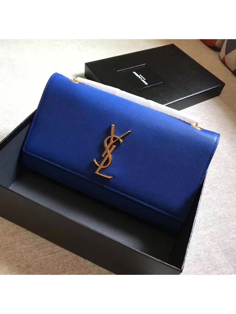 YSL Classic Medium Monogram Saint Laurent Satchel In Blue Smooth Calfskin Leather