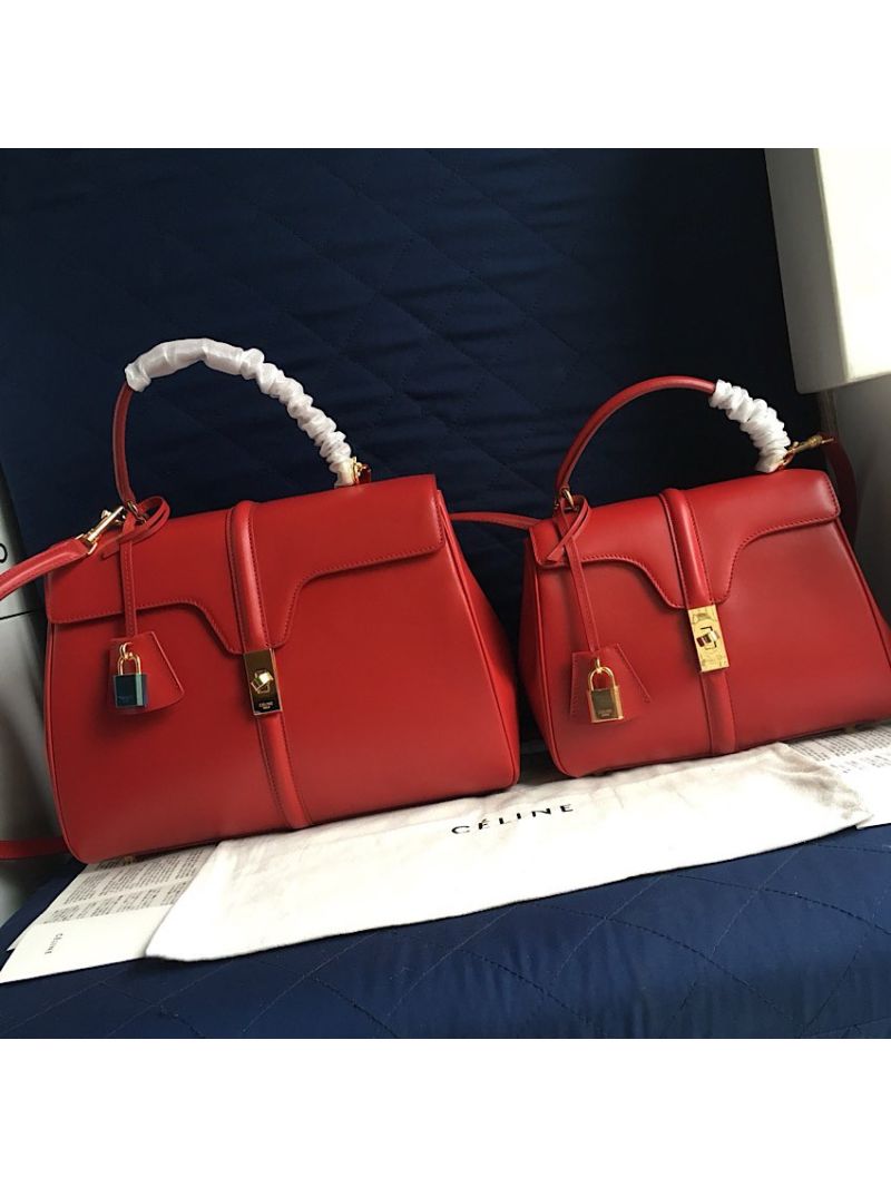 Celine 16 Bag In Satinated Calfskin 187373 2 Sizes Red