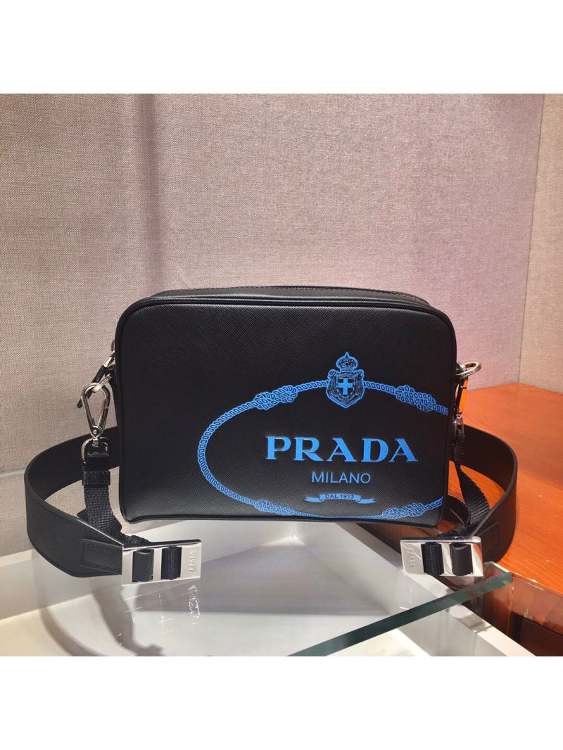 Prada Saffiano Leather Bandoleer Bag 2VH063 Blue