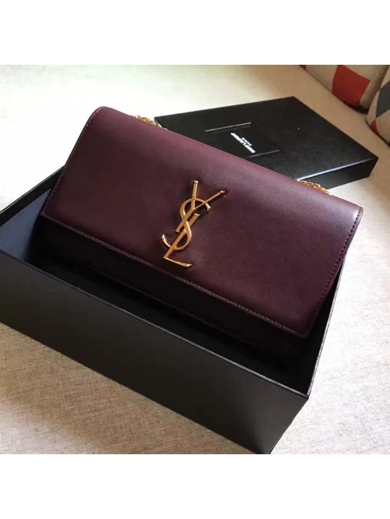 YSL Classic Medium Monogram Saint Laurent Satchel In Wine Smooth Calfskin Leather