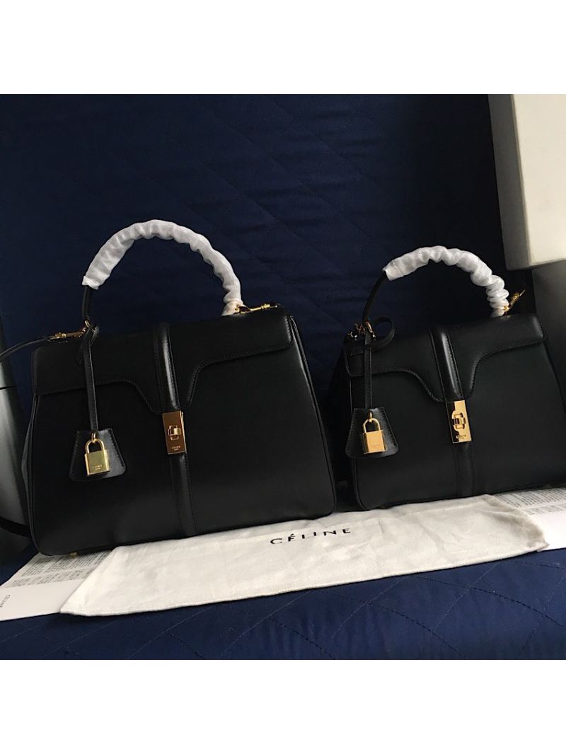 Celine 16 Bag In Satinated Calfskin 187373 2 Sizes Black