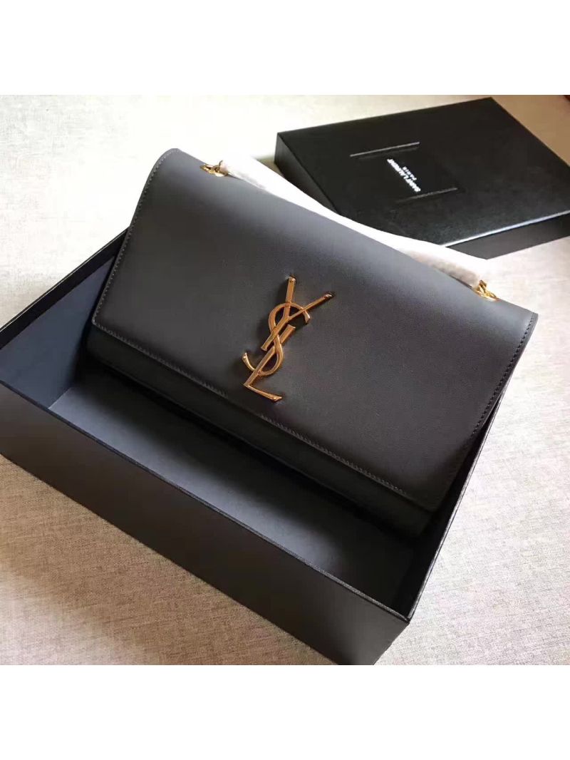 YSL Classic Medium Monogram Saint Laurent Satchel In Grey Smooth Calfskin Leather