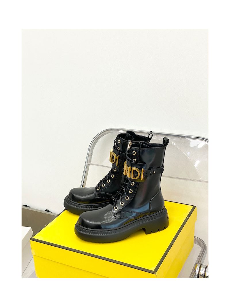 Fendi Fendigraphy Black leather biker boots 8T8355