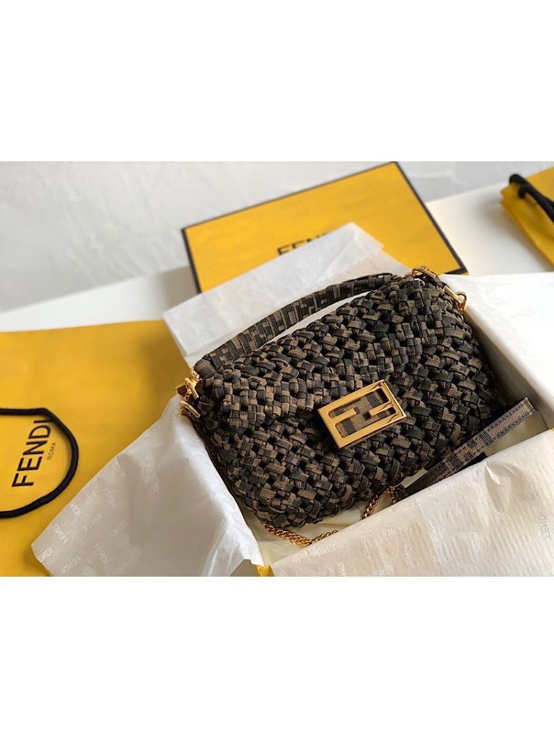Fendi Mini Baguette Jacquard Fabric Interlace Bag 8BS017
