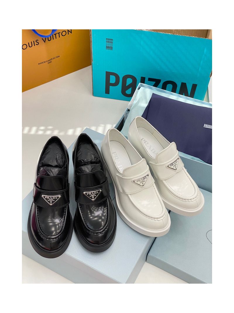 Prada Chocolate High-heeled Brushed Leather Loafers 1D246M