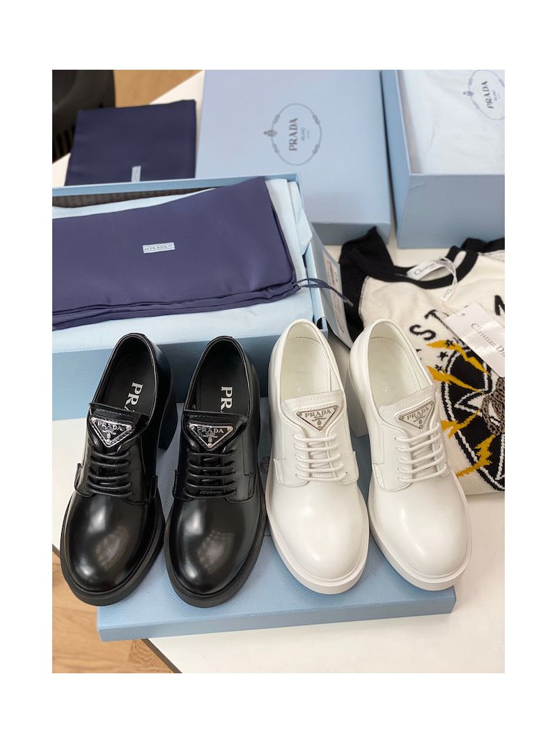 Prada High-heeled Brushed Leather Lace-Ups 1E976M