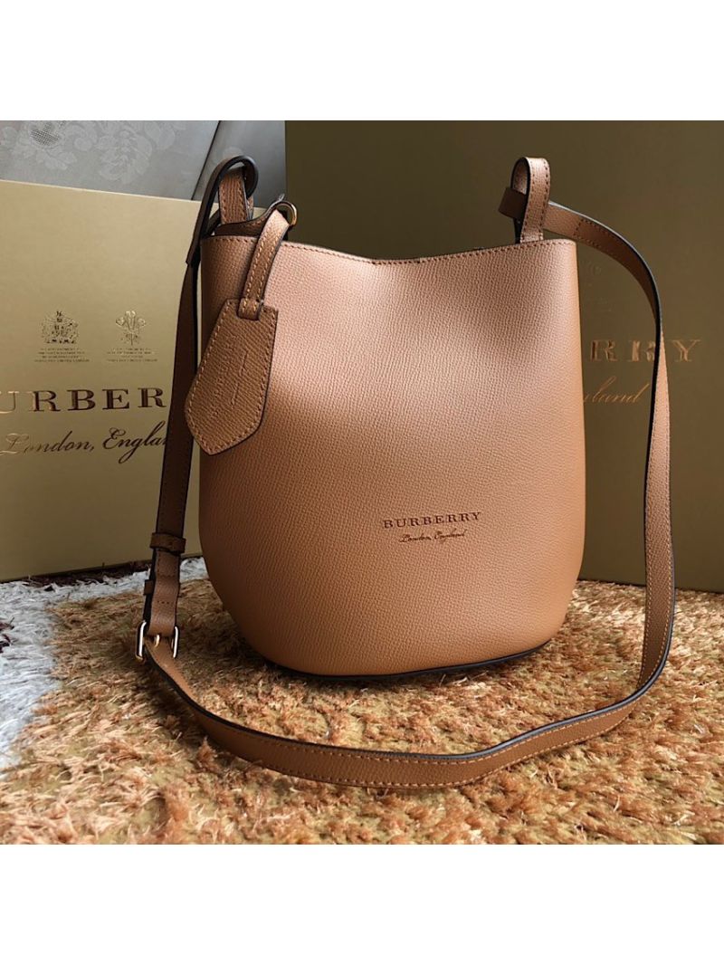 Burberry Leather and Haymarket Check Crossbody Bucket Bag 40571511 Brown