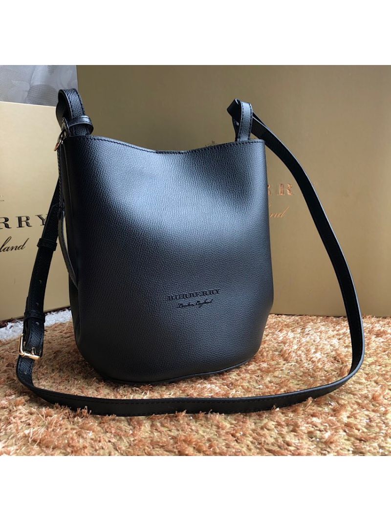 Burberry Leather and Haymarket Check Crossbody Bucket Bag 40571511 Black
