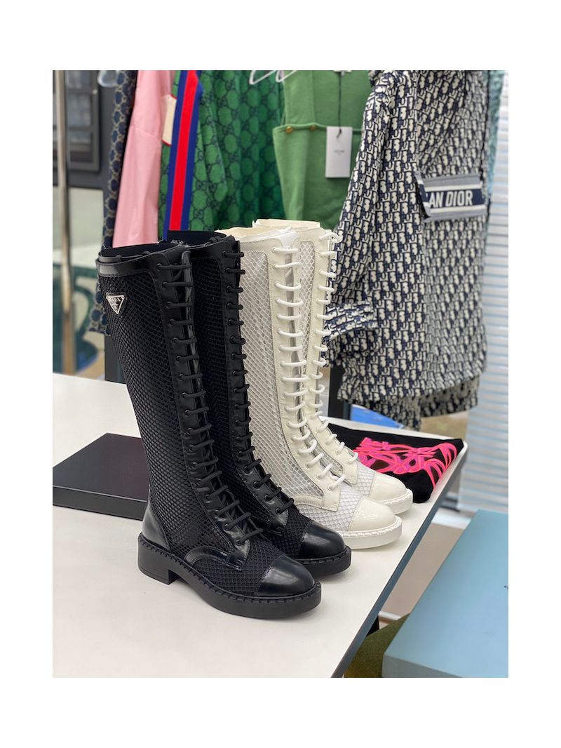 Prada Brushed leather and mesh boots 1W907M Black