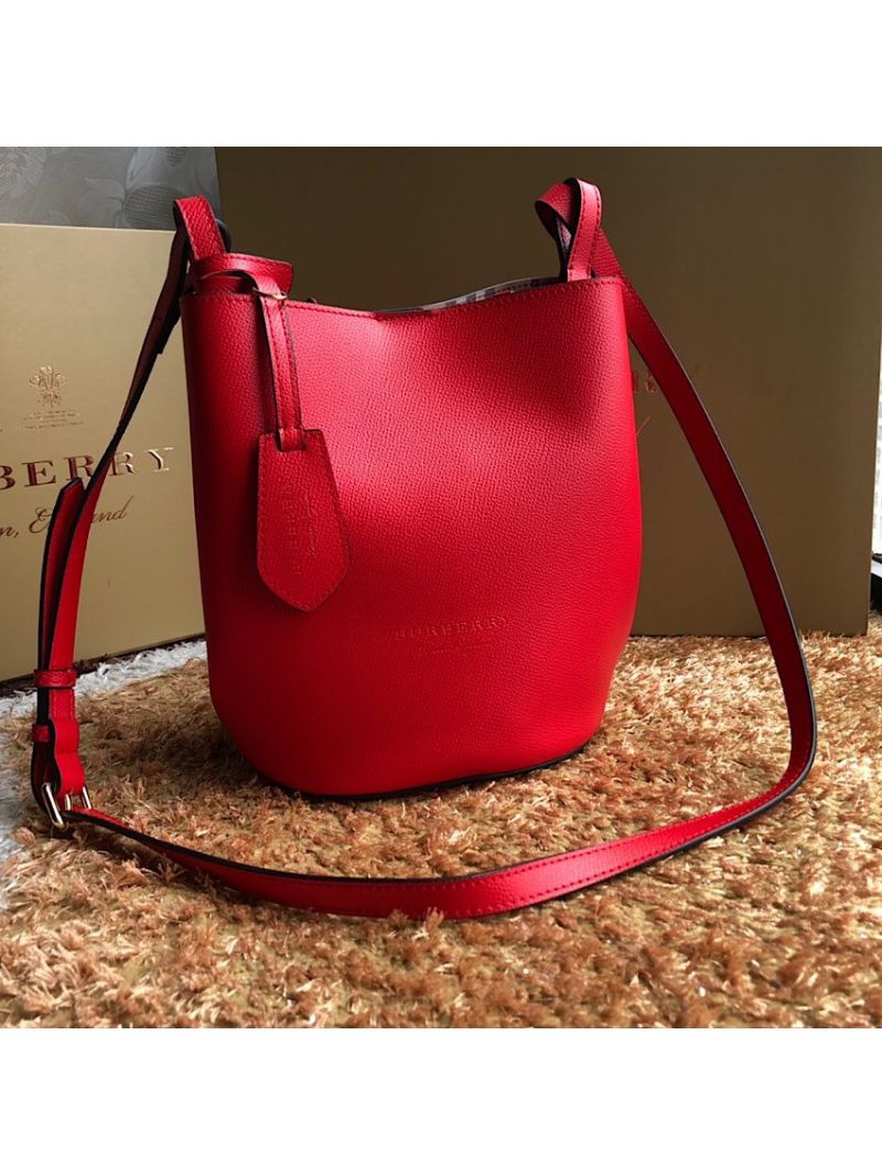 Burberry Leather and Haymarket Check Crossbody Bucket Bag 40571511 Red