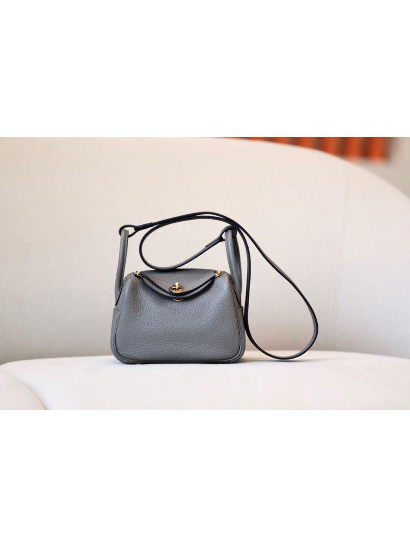Hermes Mini Lindy 20cm Bag in Clemence Dark Grey