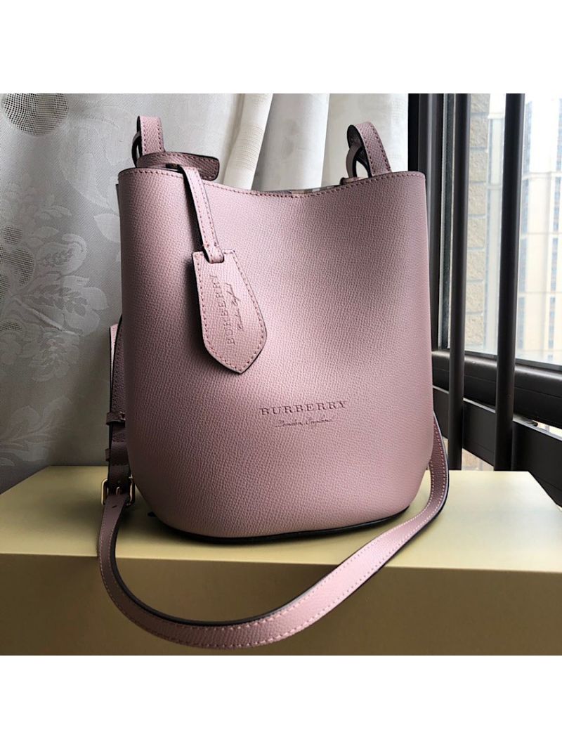 Burberry Leather and Haymarket Check Crossbody Bucket Bag 40571511 Rose Poudre