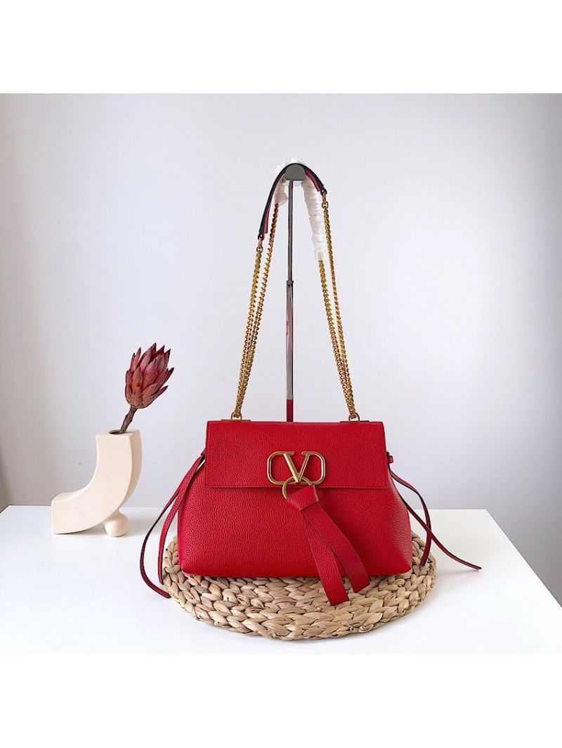 Valentino Garavani VRing Grainy Calfskin Crossbody Chain Bag SW2B0E67 Red
