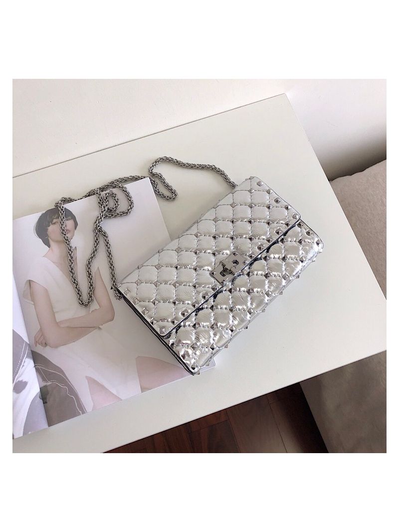 Valentino Garavani Rockstud Spike Silver Chain Bag Metallic Silver