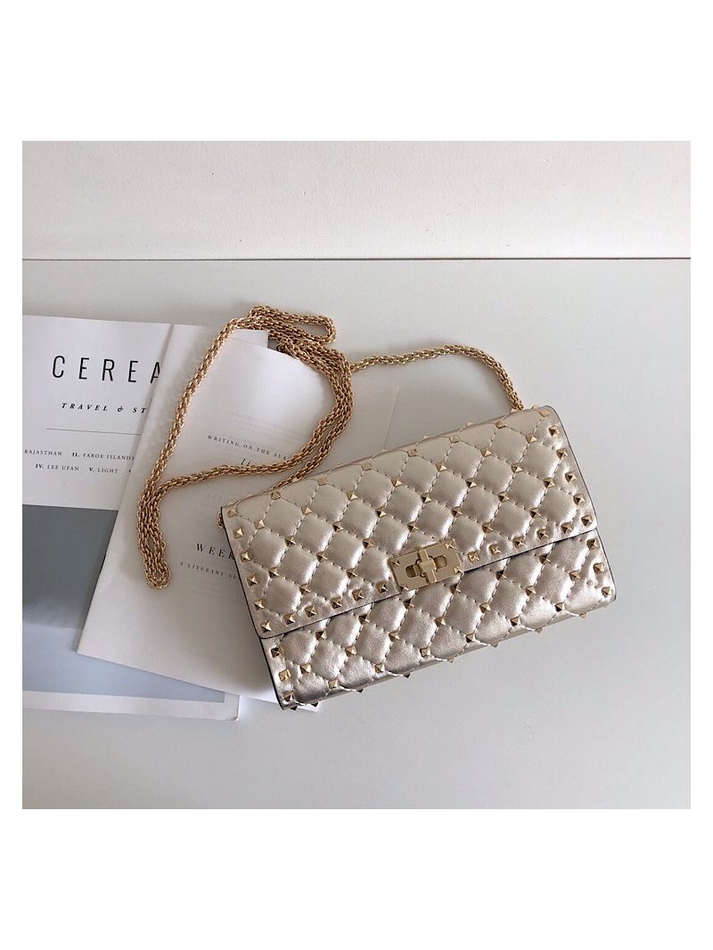 Valentino Garavani Rockstud Spike Gold Chain Bag Metallic Gold