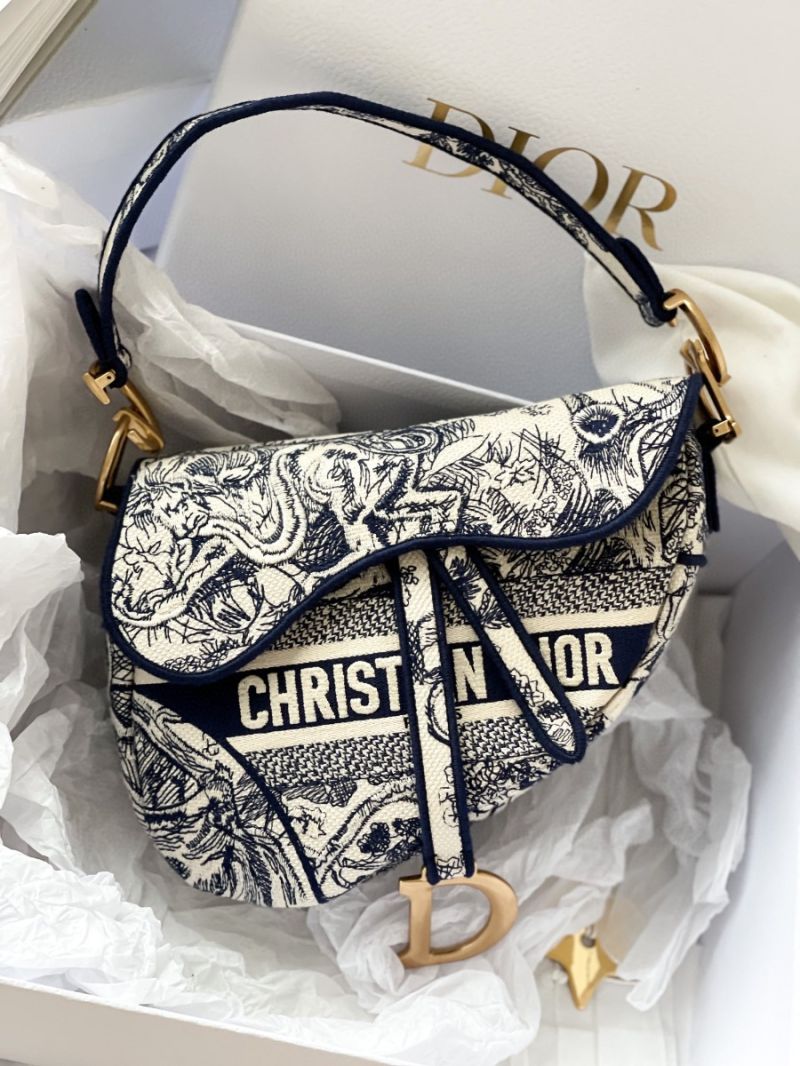 Dior Saddle Bag M0446 Blue Toile de Jouy Embroidery