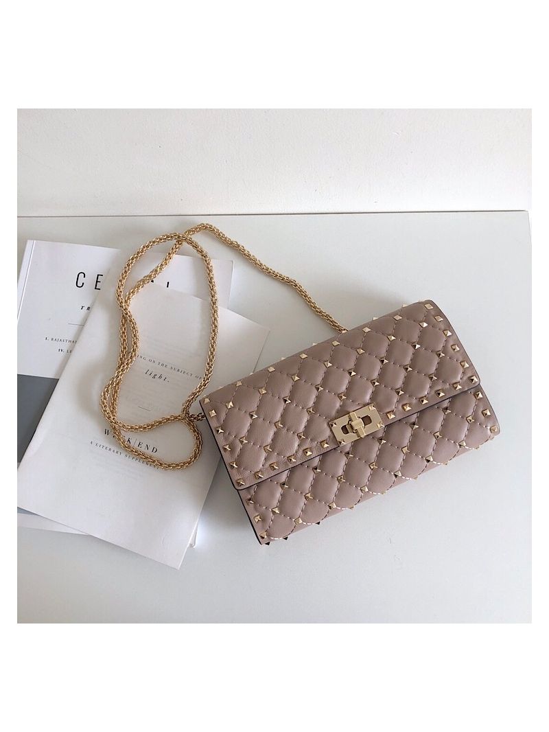 Valentino Garavani Rockstud Spike Gold Chain Bag Dusty Pink
