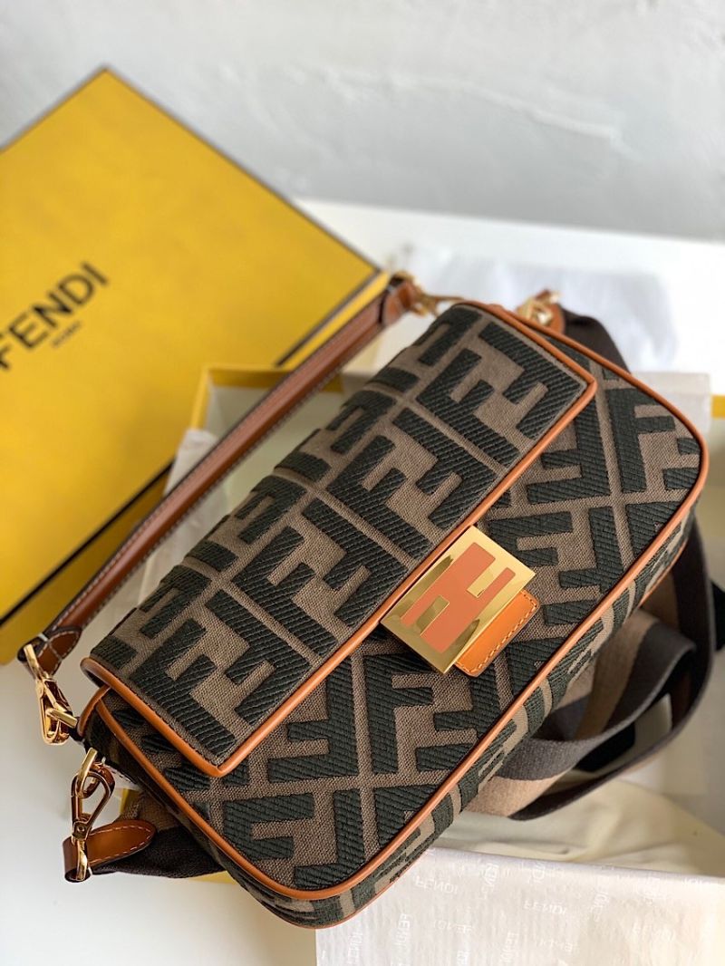 Fendi Medium Baguette Green Canvas Bag