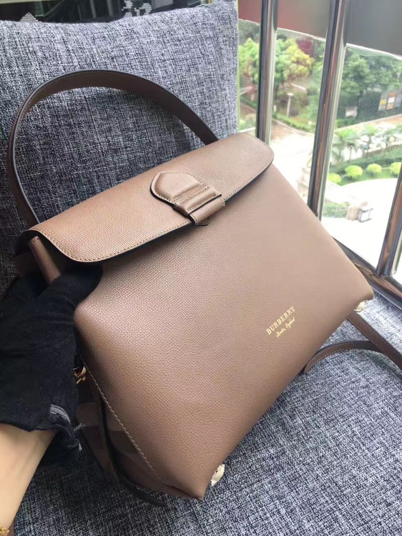 Burberry Grainy Leather and House Check Tote Bag Dark Sand
