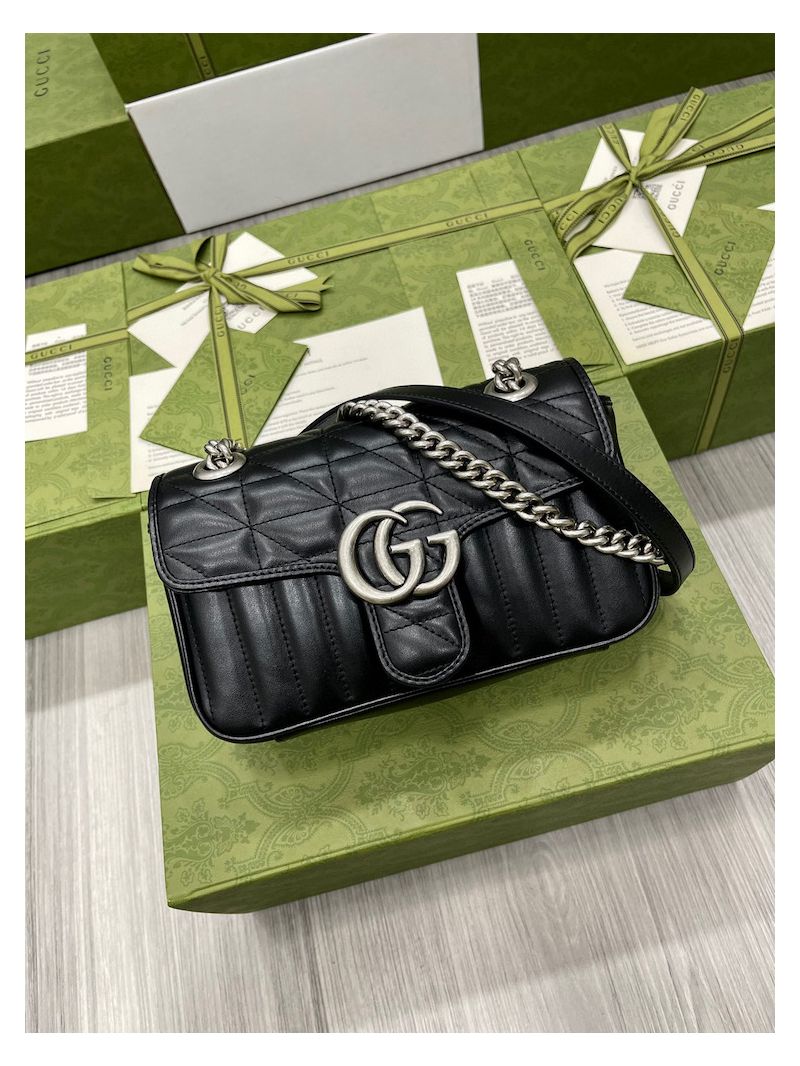 Gucci Aria GG Marmont Mini / Small Shoulder Bag 446744 443497 Black