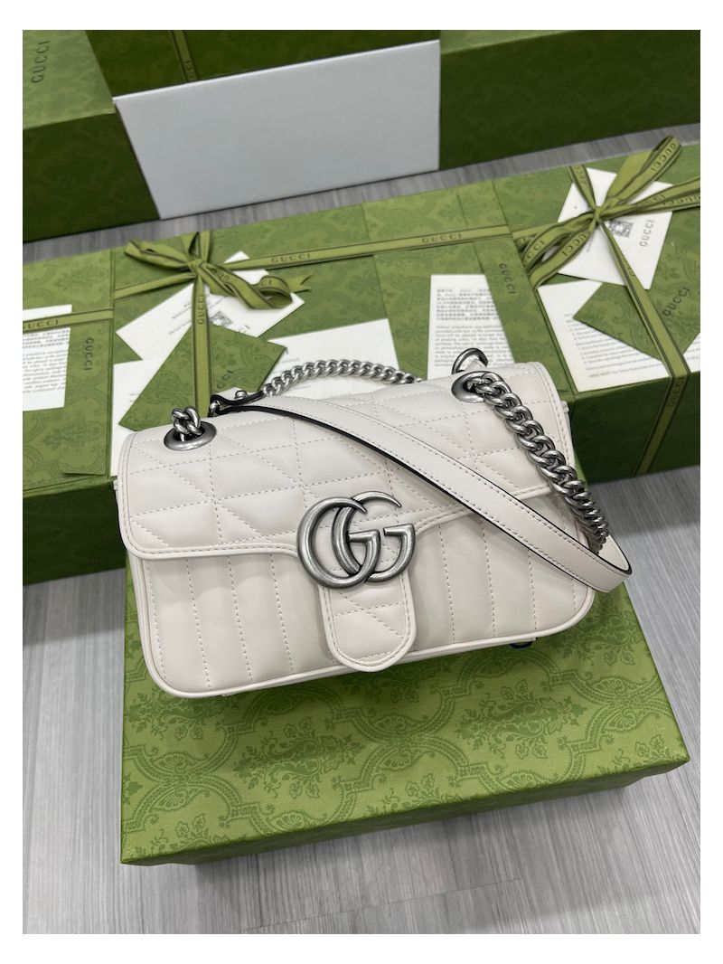 Gucci Aria GG Marmont Mini / Small Shoulder Bag 446744 443497 White