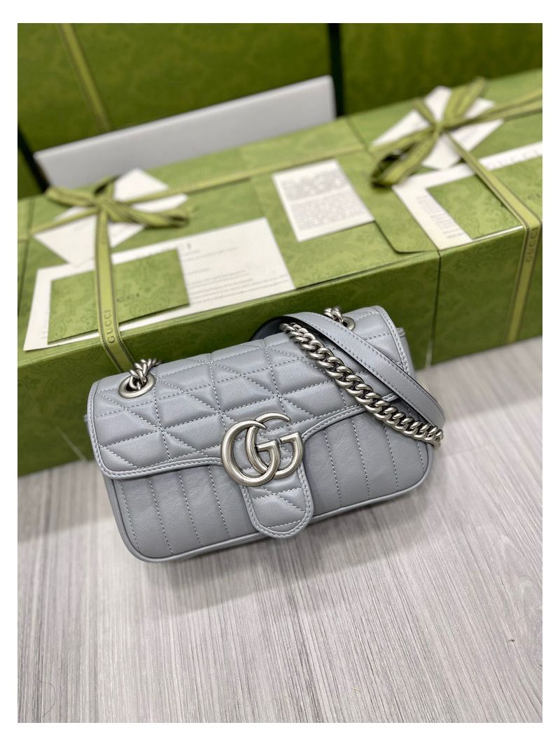 Gucci Aria GG Marmont Mini / Small Shoulder Bag 446744 443497 Grey